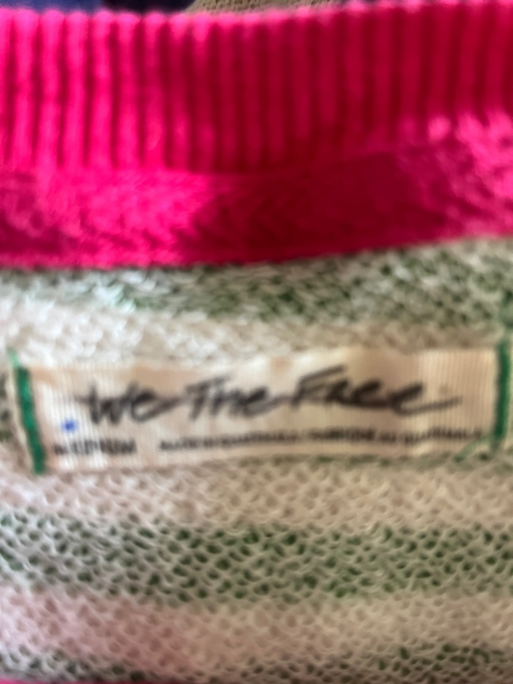 We The Free Green & White Striped Pullover with Pink Trim sweatshirt - Picture 3 of 3